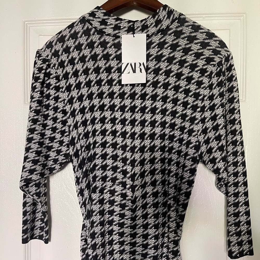 ZARA JACQUARD DRAPED DRESS BLACK / WHITE WINTER COLLECTION - NEW